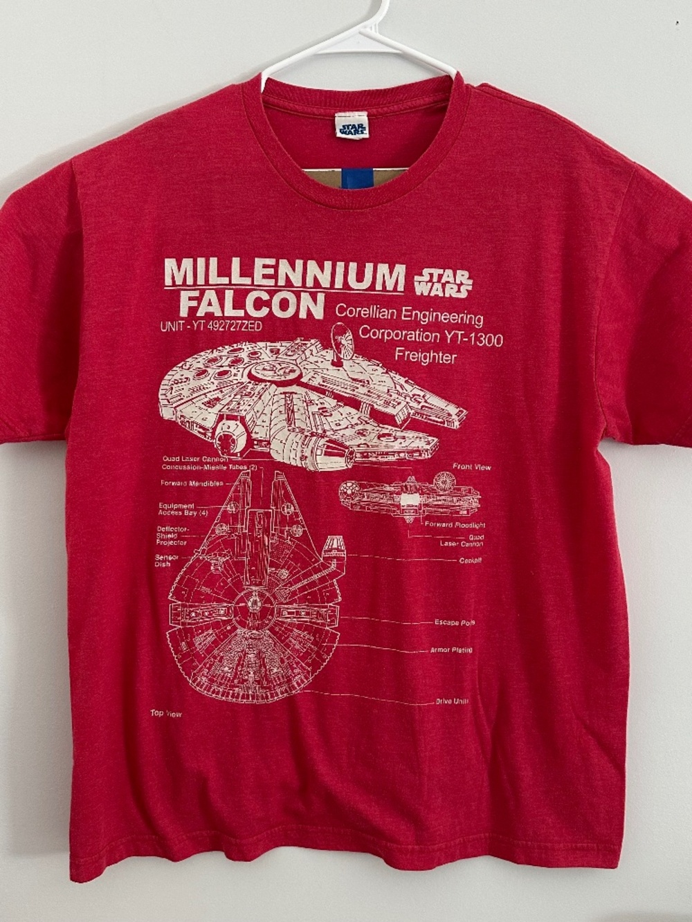 Star Wars Millennium Falcon Graphic Print T-Shirt XL Red Y2K Movie Short Sleeve